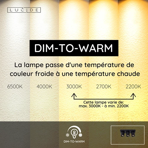 Lucide NIGEL - Spot plafond - LED Dim to warm - GU10 - 3x5W 2200K/3000K - Noir - USP